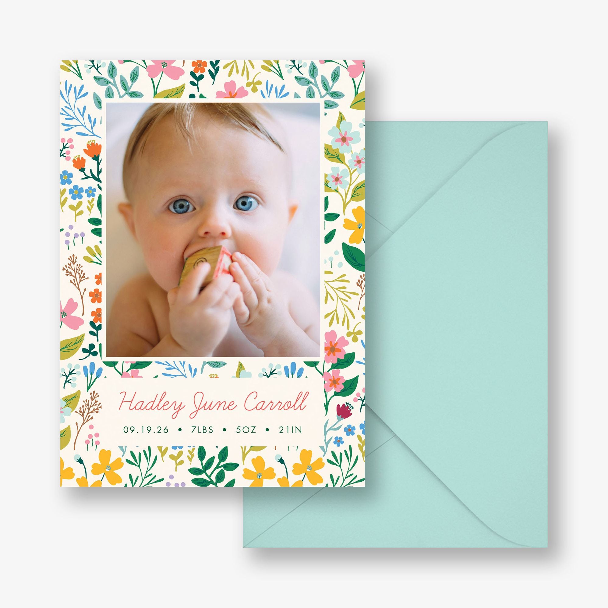 Playful Florals Photo Baby Announcement - Image 2