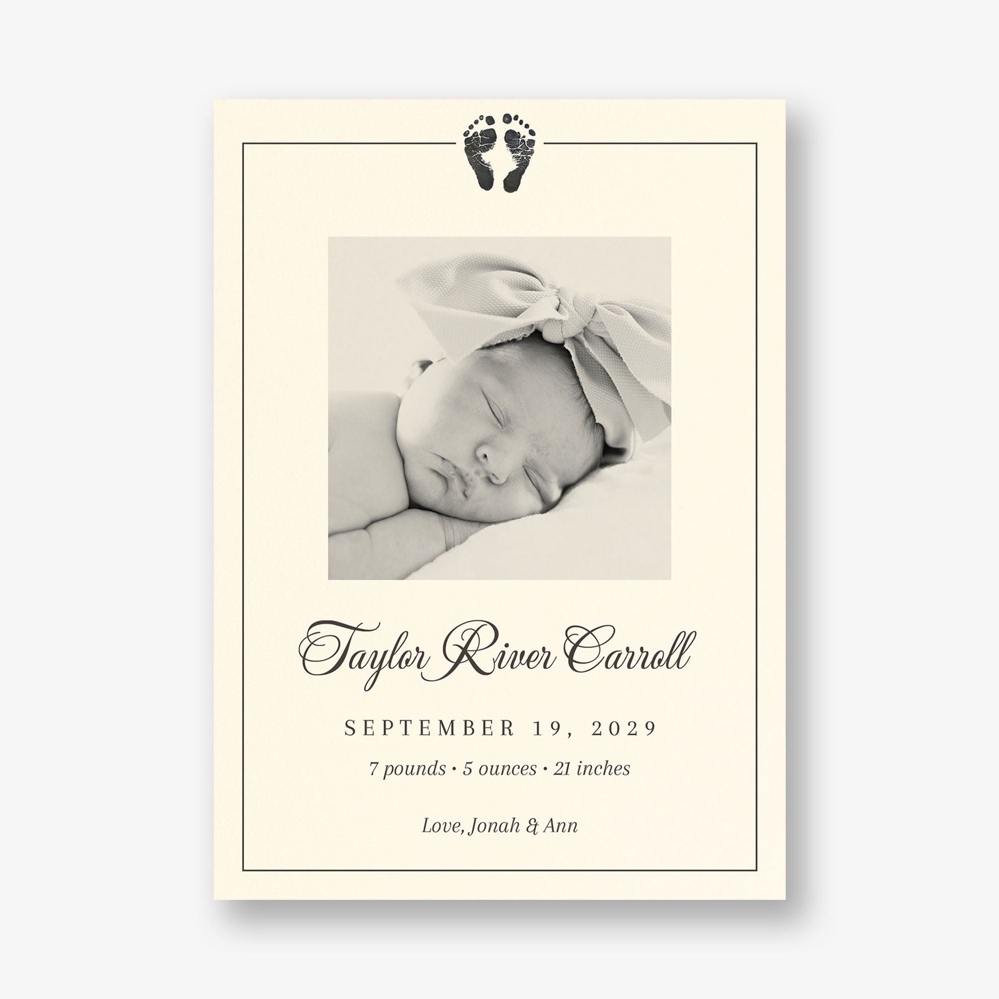 Stamped Footprints Photo Baby Announcement