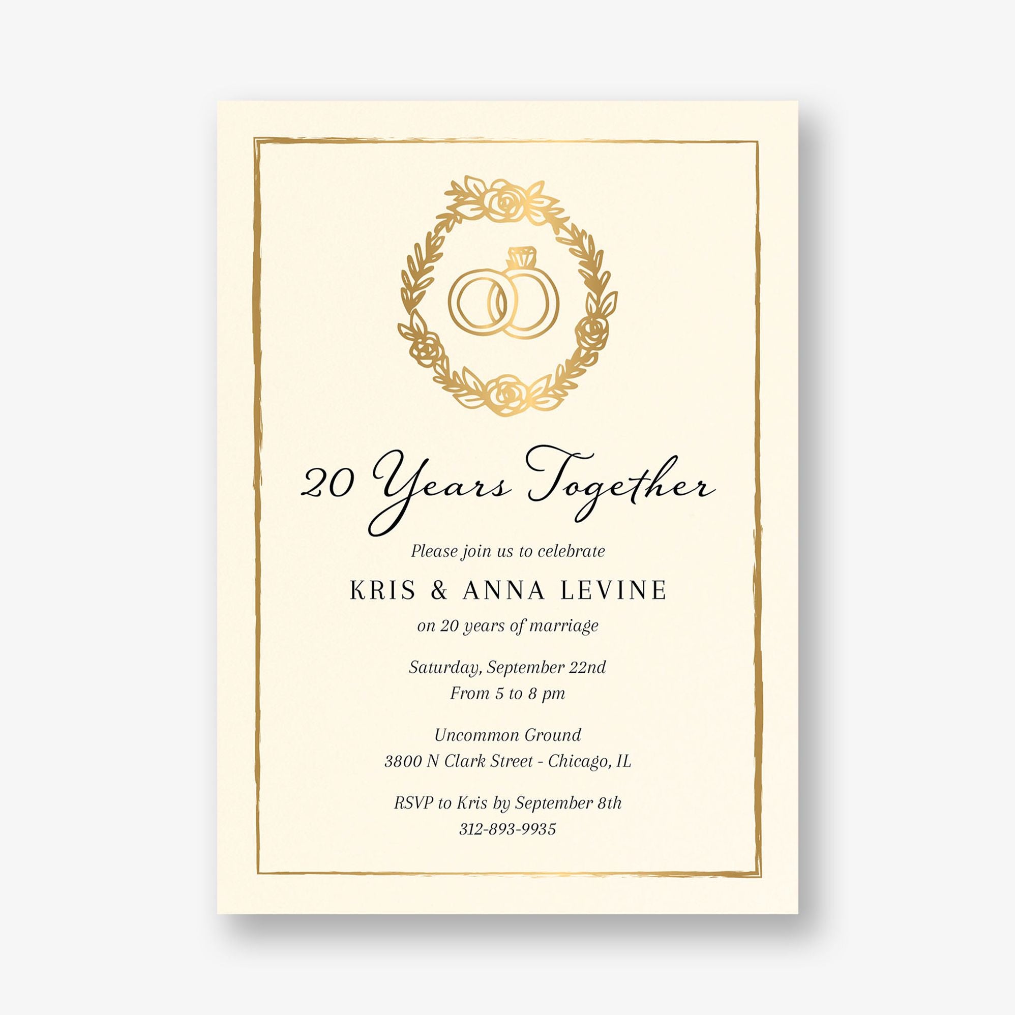 Wreath Rings Foil Anniversary Invitation