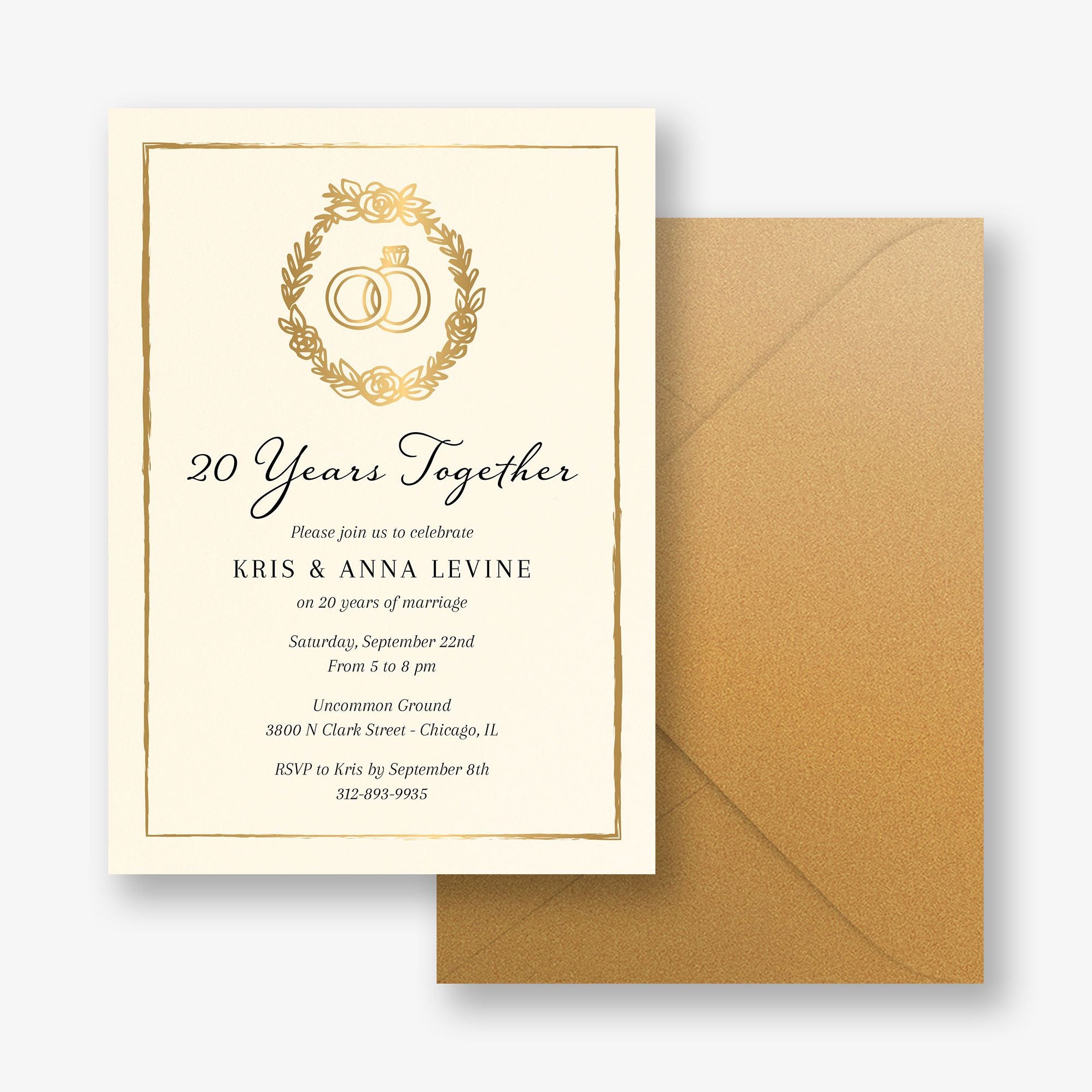 Wreath Rings Foil Anniversary Invitation - Image 2