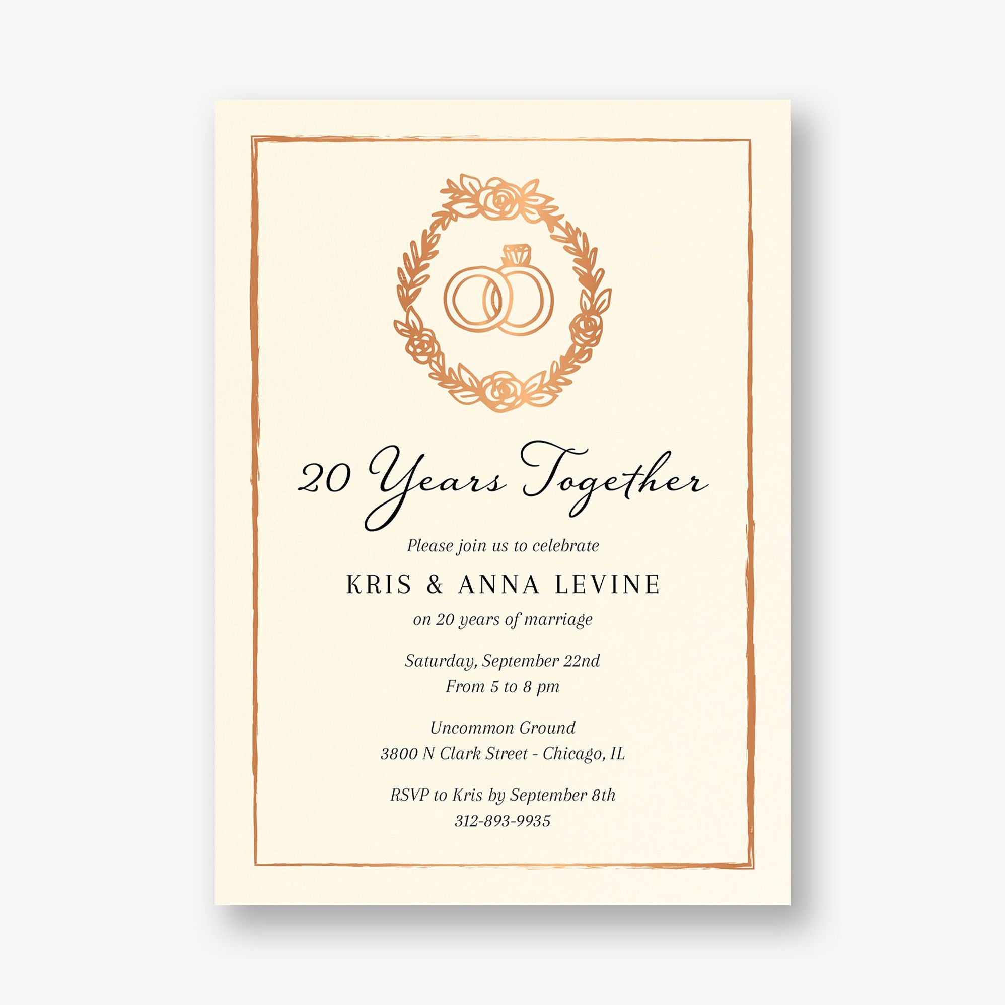 Wreath Rings Foil Anniversary Invitation - Image 4