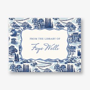 Blue Provençal Toile Adhesive Bookplates