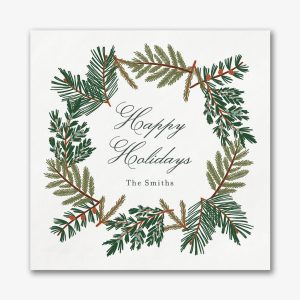 Pine Bough Wreath Square Custom Napkins