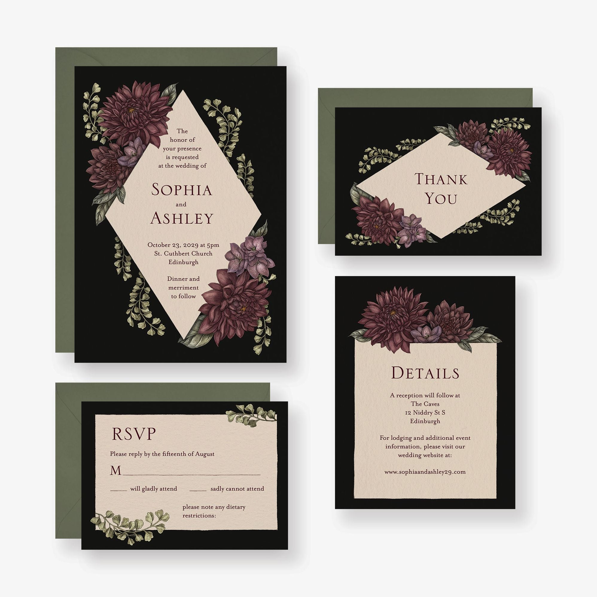 Moody Dahlias Wedding Invitation - Image 4