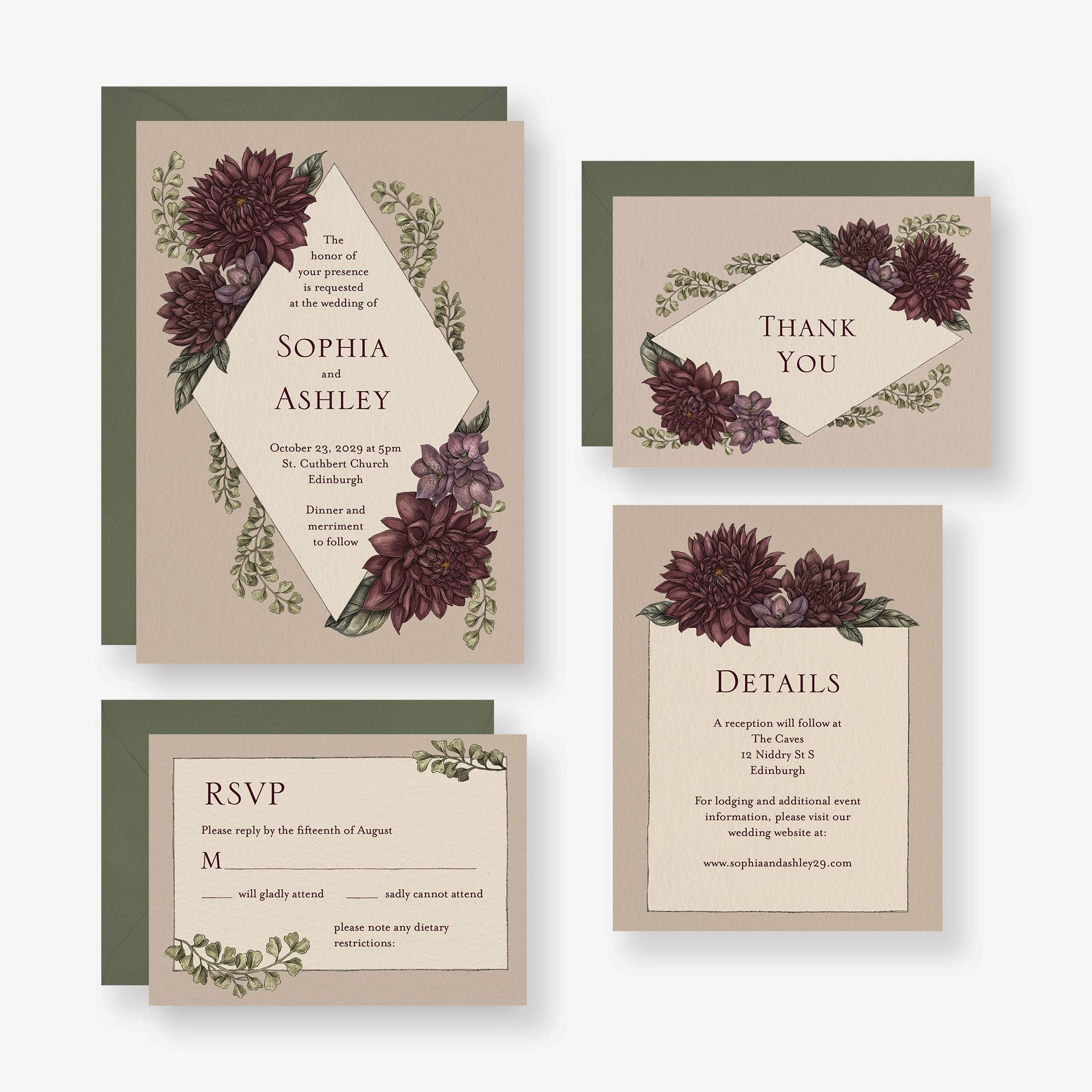 Moody Dahlias Wedding Invitation - Image 3