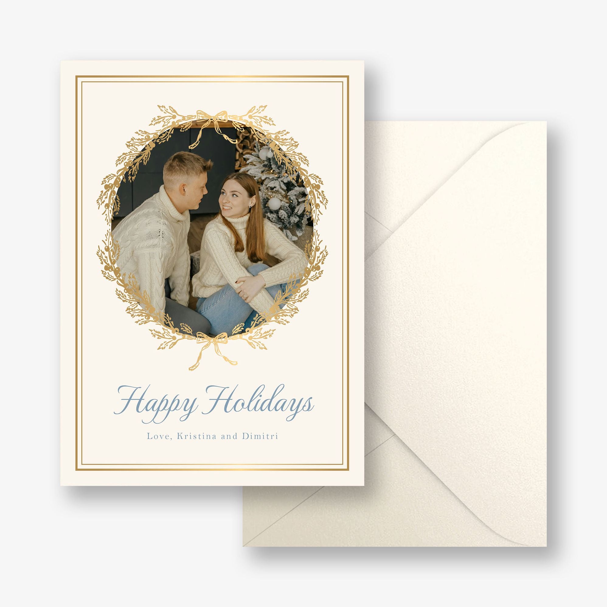Winter Toile Foil Frame Holiday Photo Card - Image 5