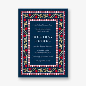 Brocade Foil Floral Frame Holiday Party Invitation