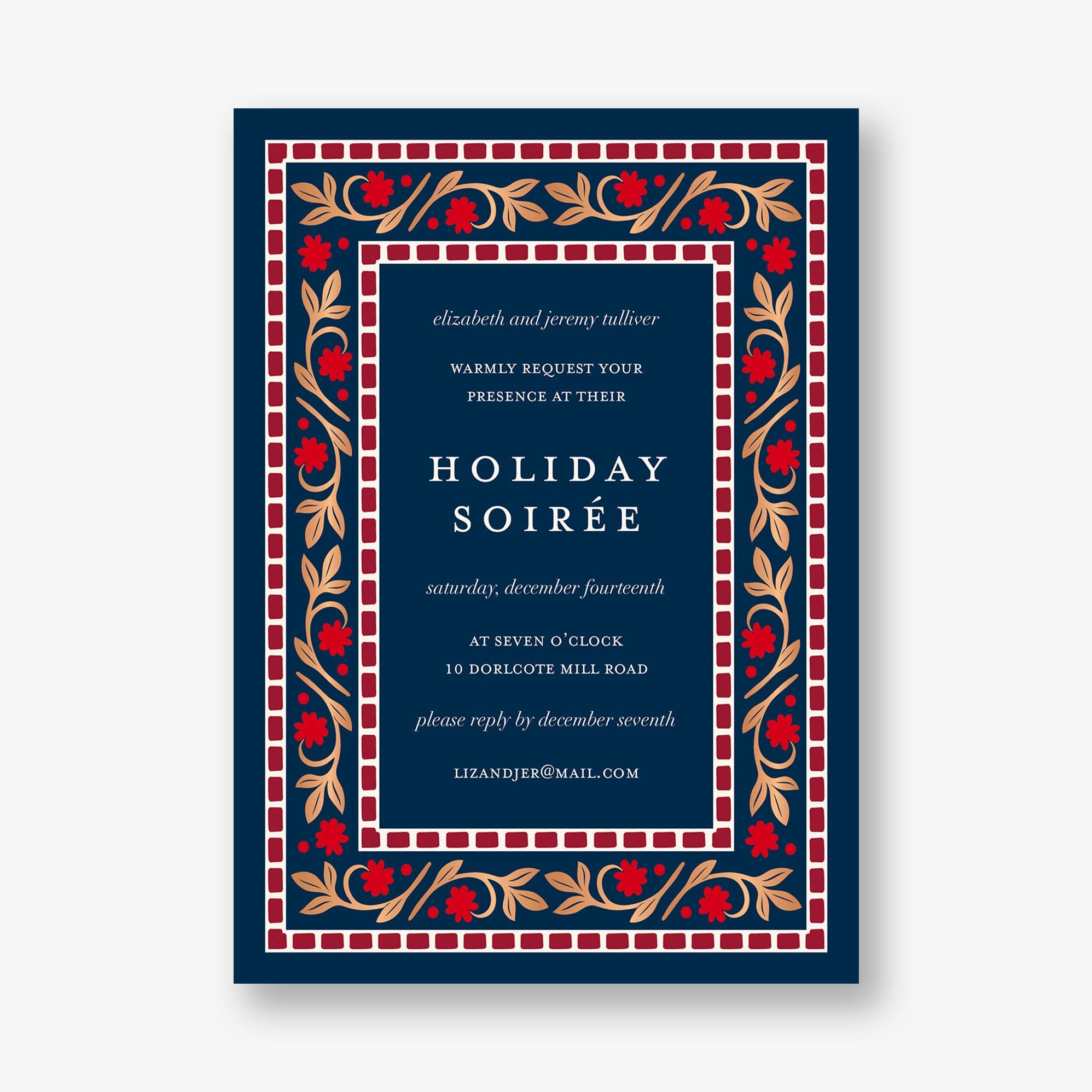 Brocade Foil Floral Frame Holiday Party Invitation - Image 2