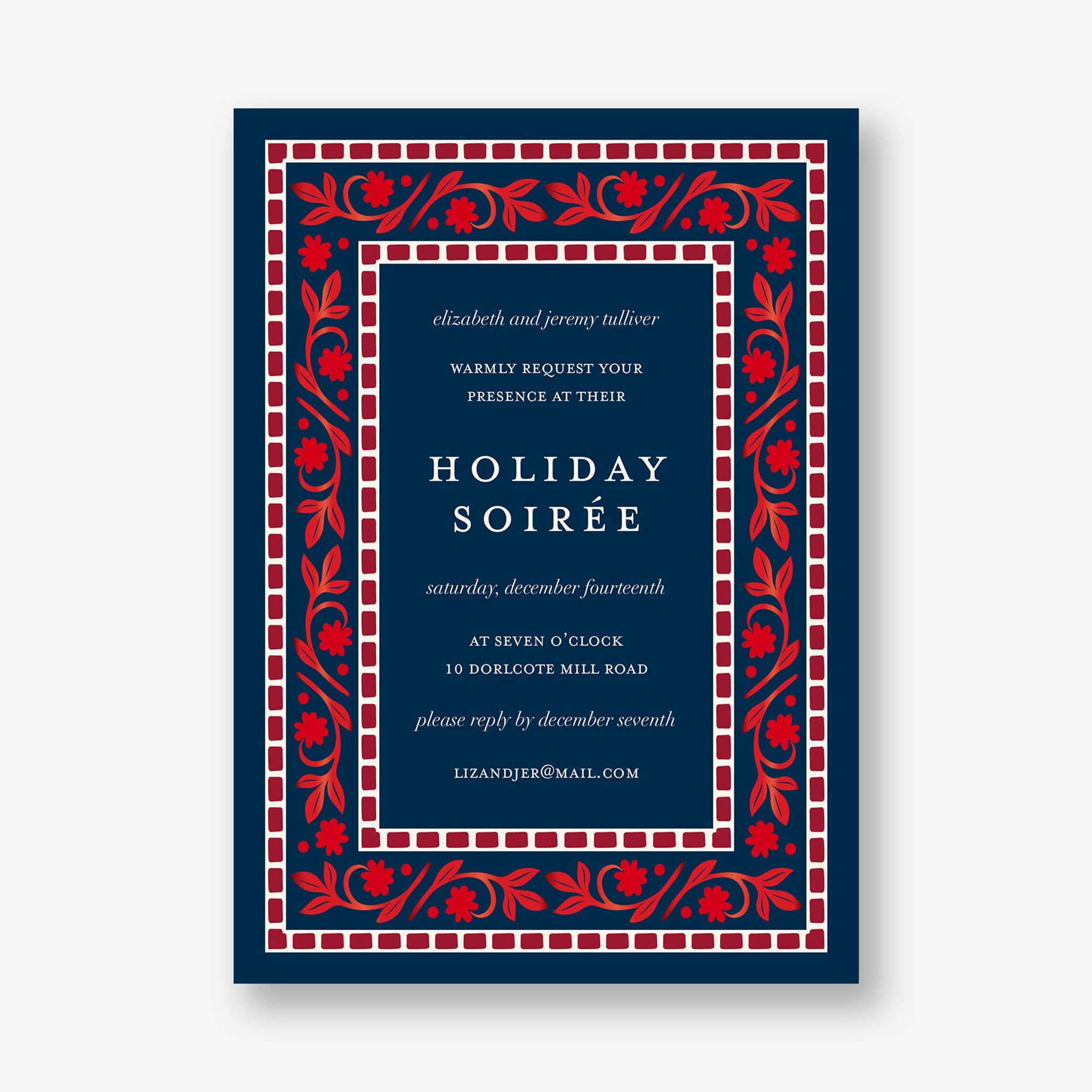 Brocade Foil Floral Frame Holiday Party Invitation - Image 3
