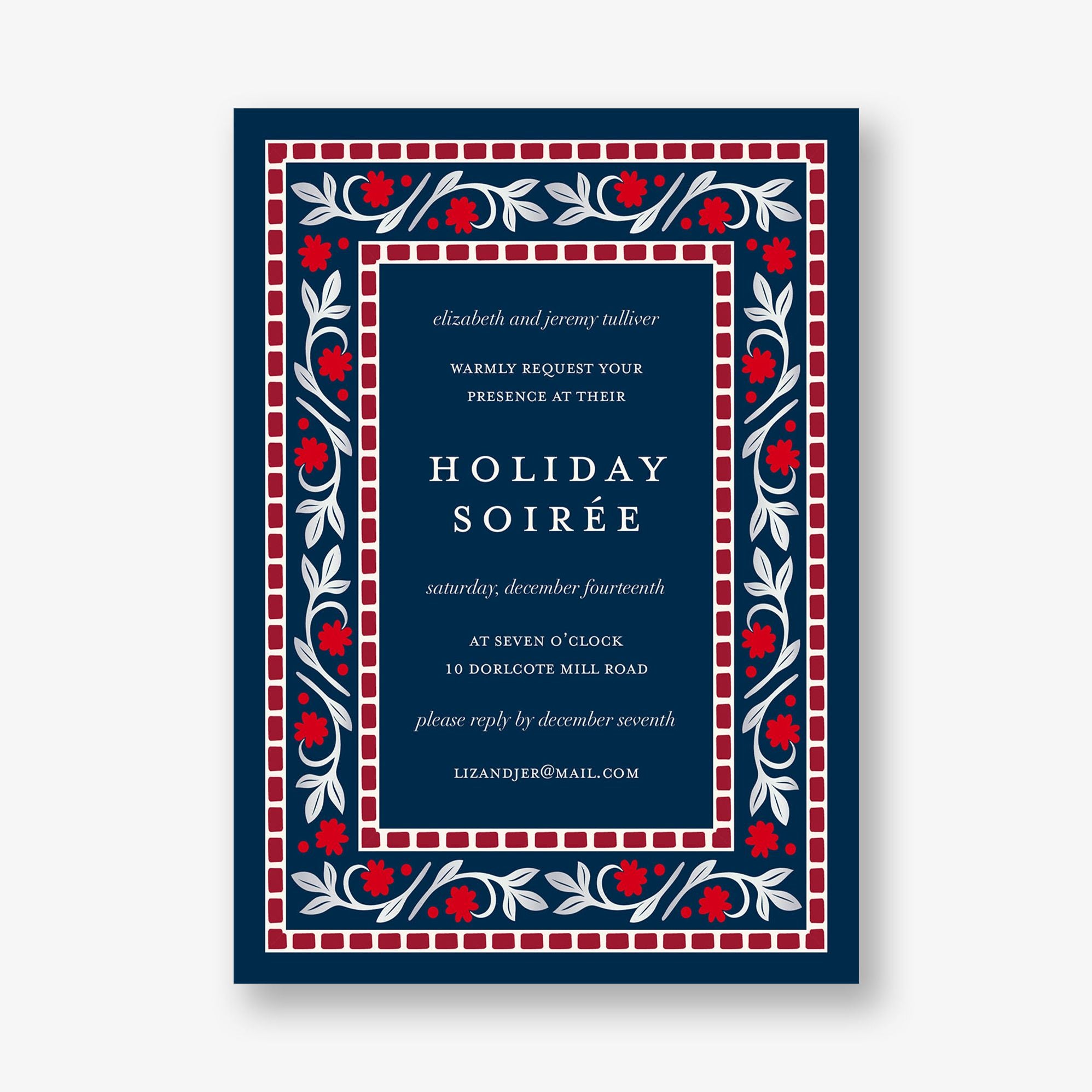 Brocade Foil Floral Frame Holiday Party Invitation - Image 4