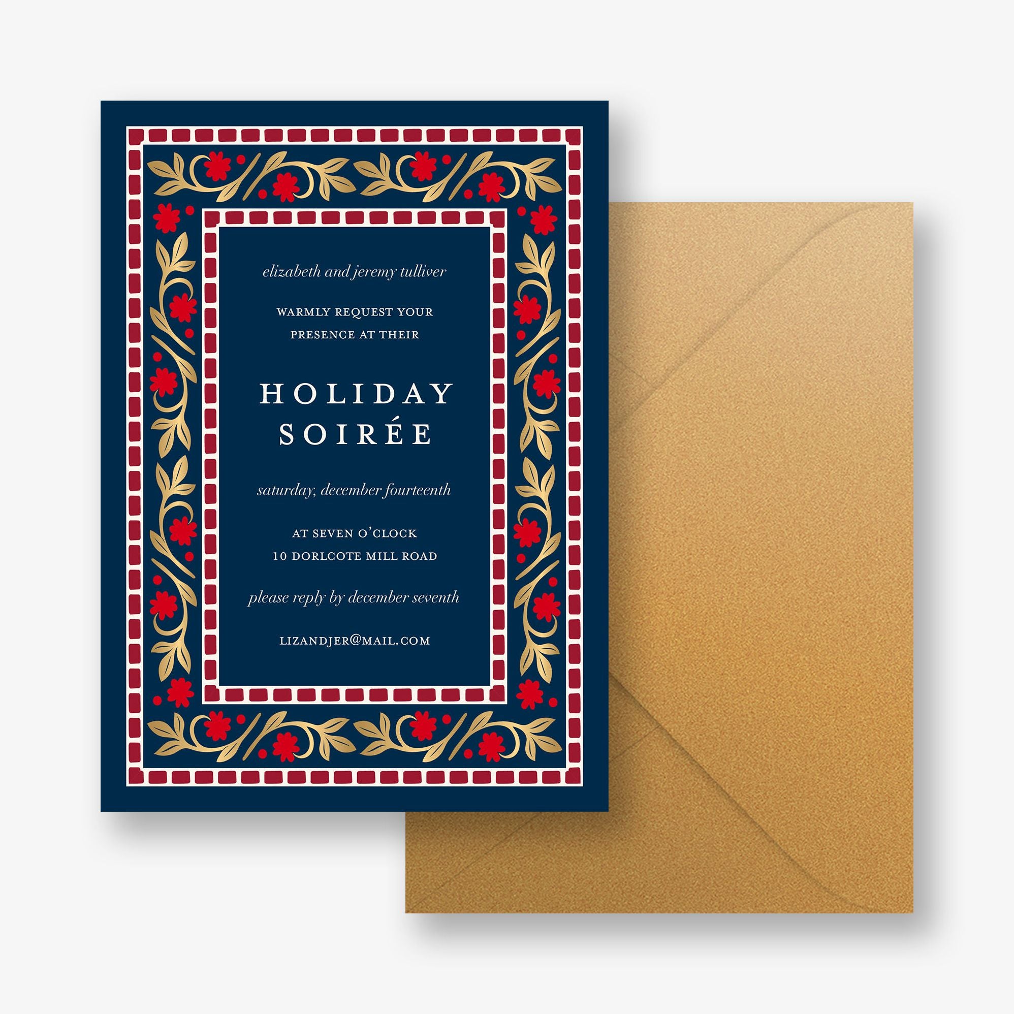 Brocade Foil Floral Frame Holiday Party Invitation - Image 5