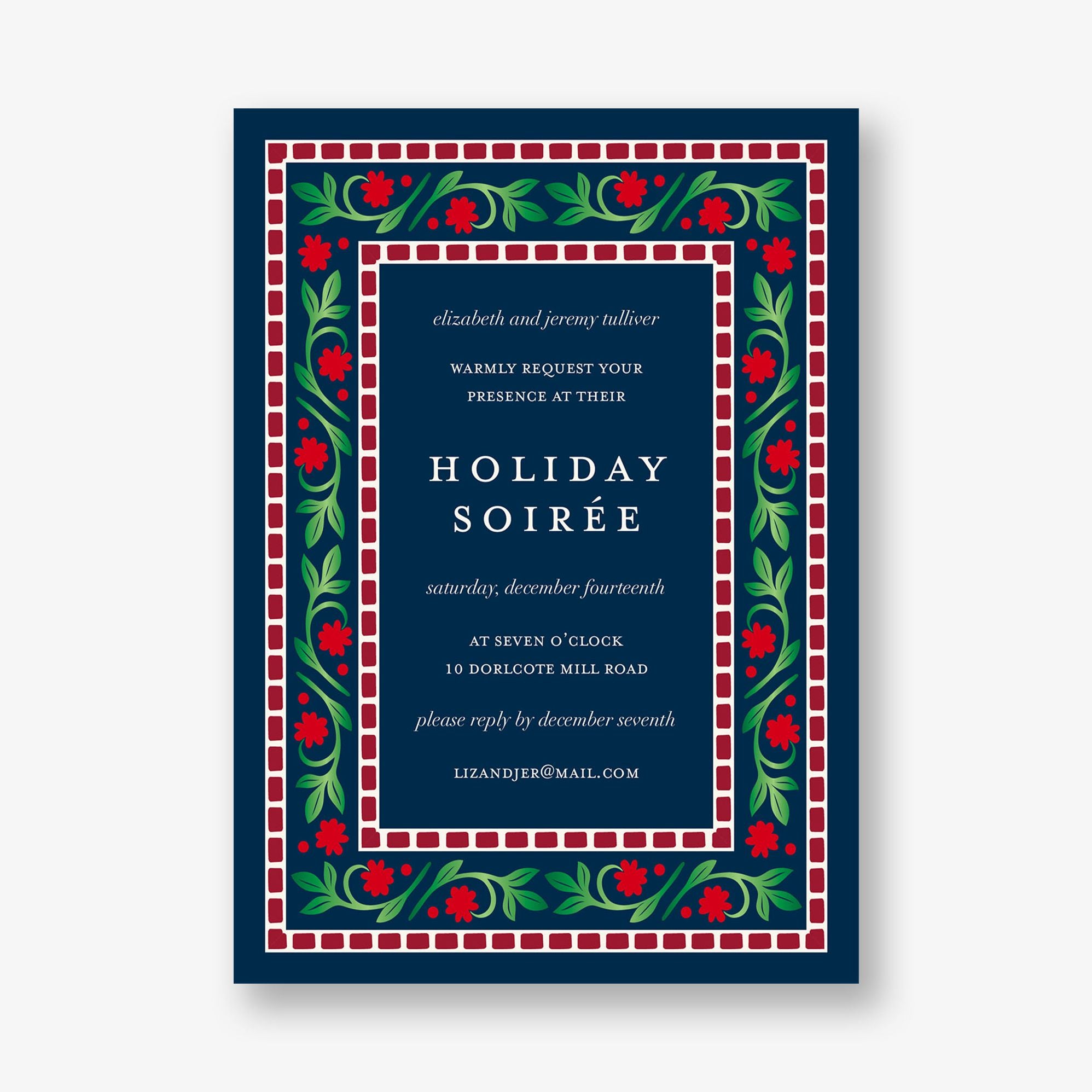 Brocade Foil Floral Frame Holiday Party Invitation - Image 7