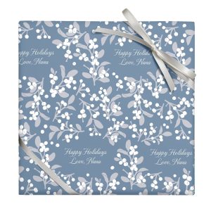 Blue Holly Branch Custom Wrapping Paper