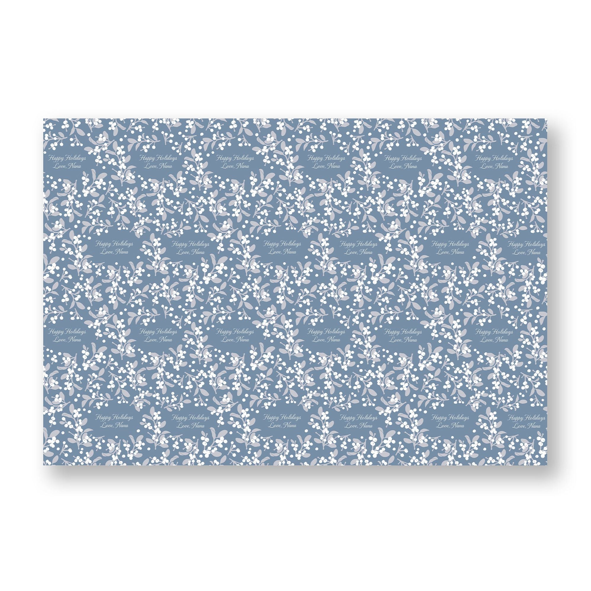 Blue Holly Branch Custom Wrapping Paper - Image 2