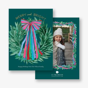 Colorful Ribbon Wreath Foil Holiday Photo Card