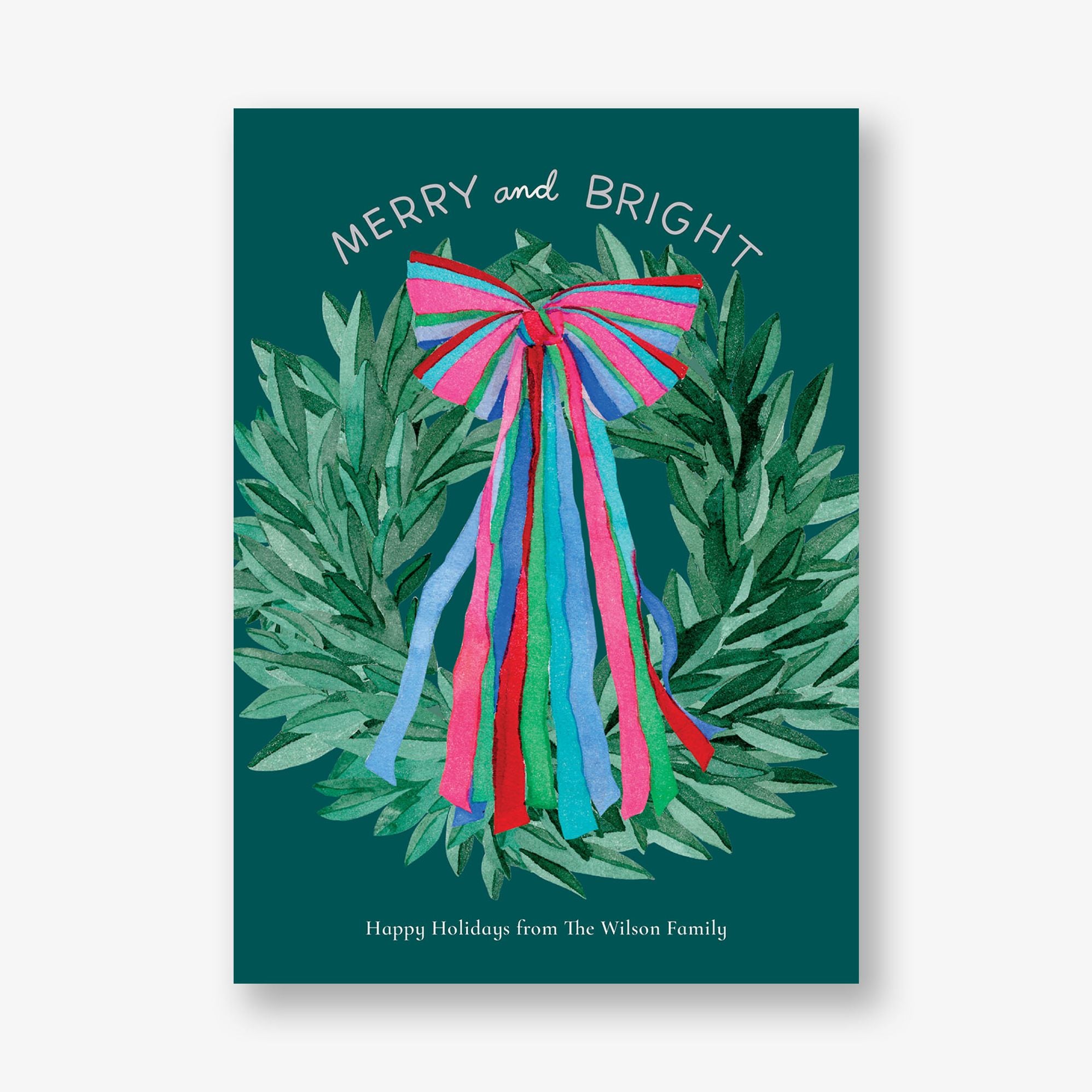 Colorful Ribbon Wreath Foil Holiday Photo Card - Image 4