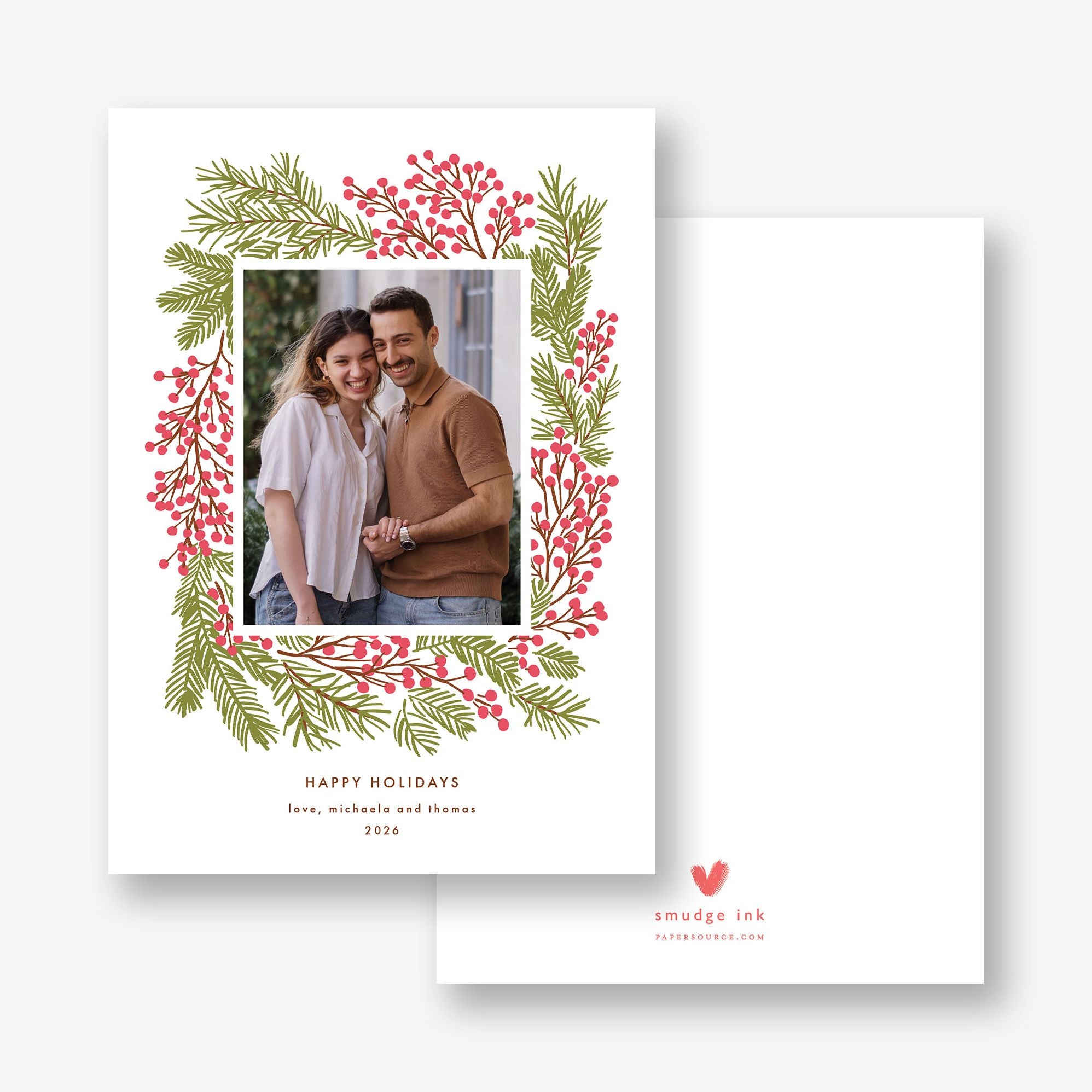 Red Berry Wreath Holiday Photo Card - Image 2