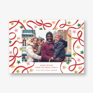 Ribbons and Stars Foil Holiday Photo Card