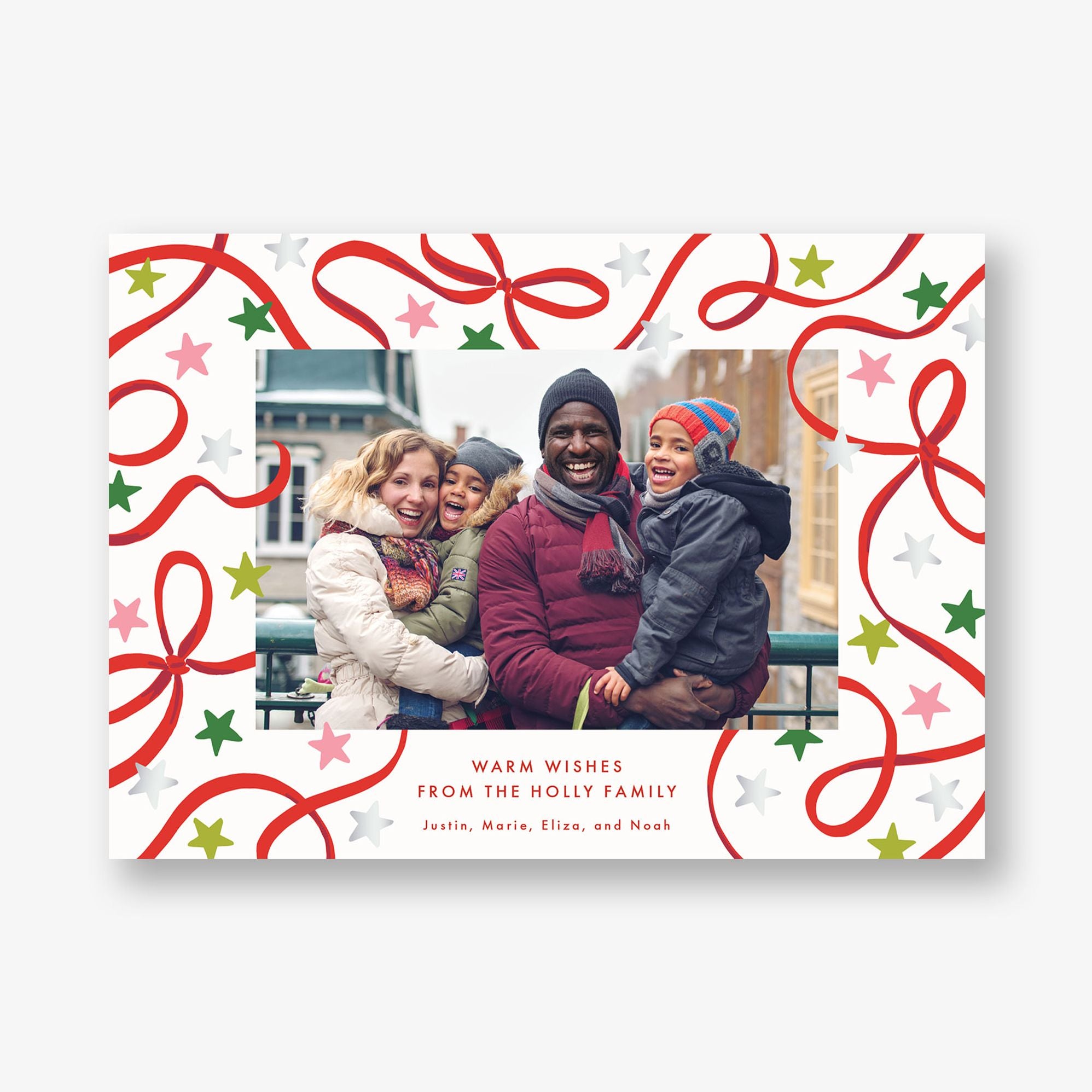 Ribbons and Stars Foil Holiday Photo Card - Image 2