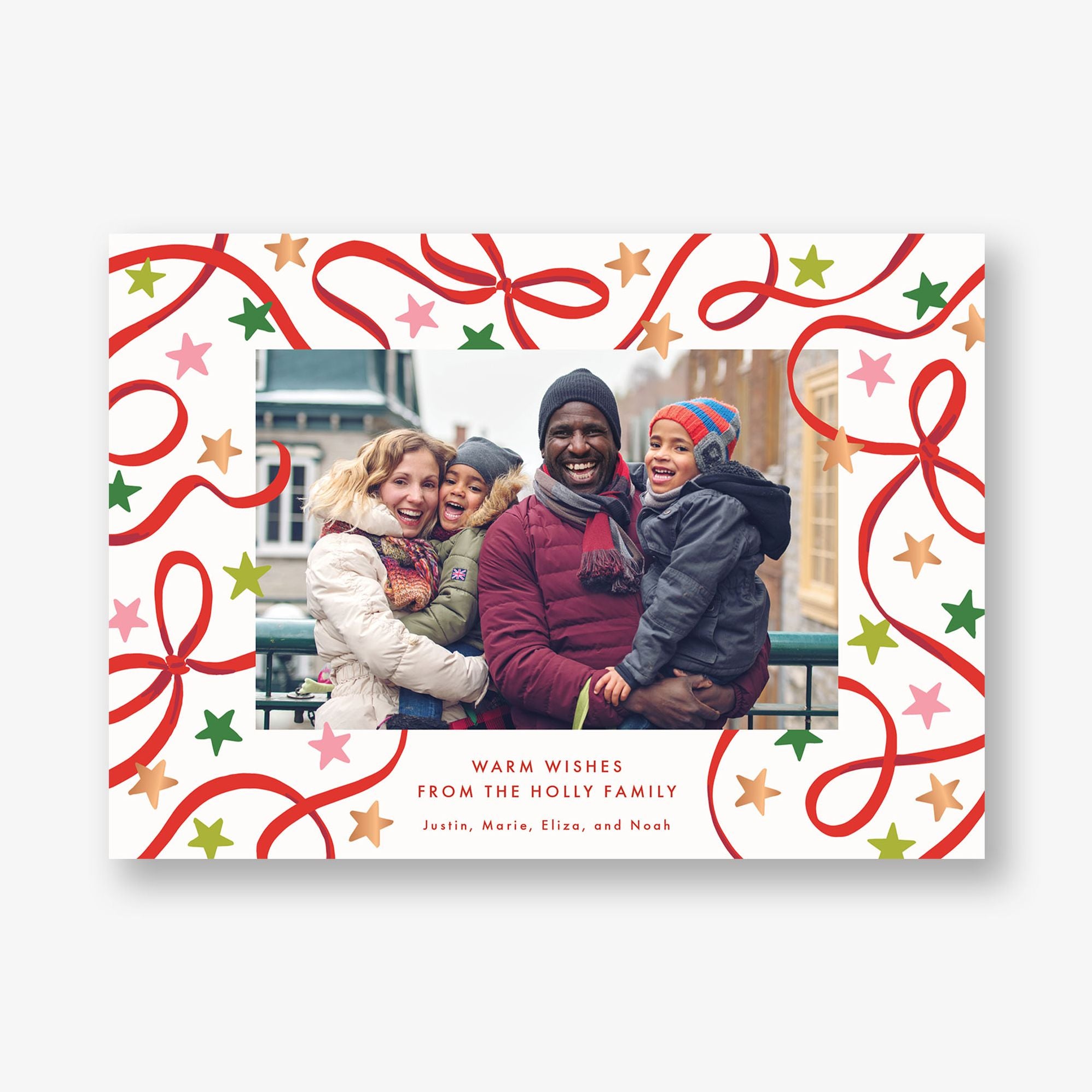 Ribbons and Stars Foil Holiday Photo Card - Image 4