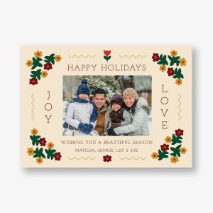 Folksy Floral Holiday Photo Card