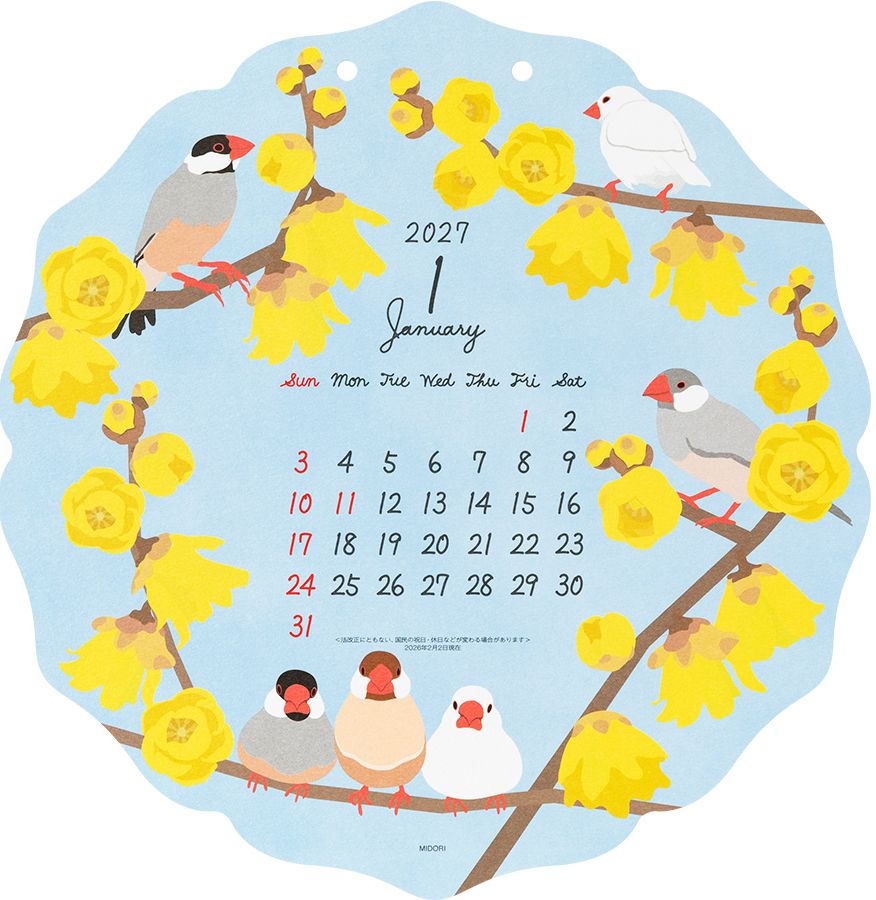 2027 Midori Calendar Wall Hanging Die Cut Bird - Image 3
