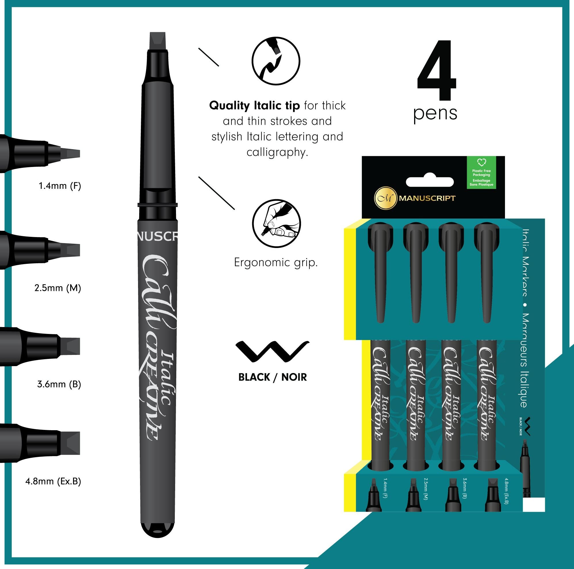 Manuscript Callicreative Italic Markers - pack of 4 - Black - Fine/Medium/Broad/Extra Broad - Image 4