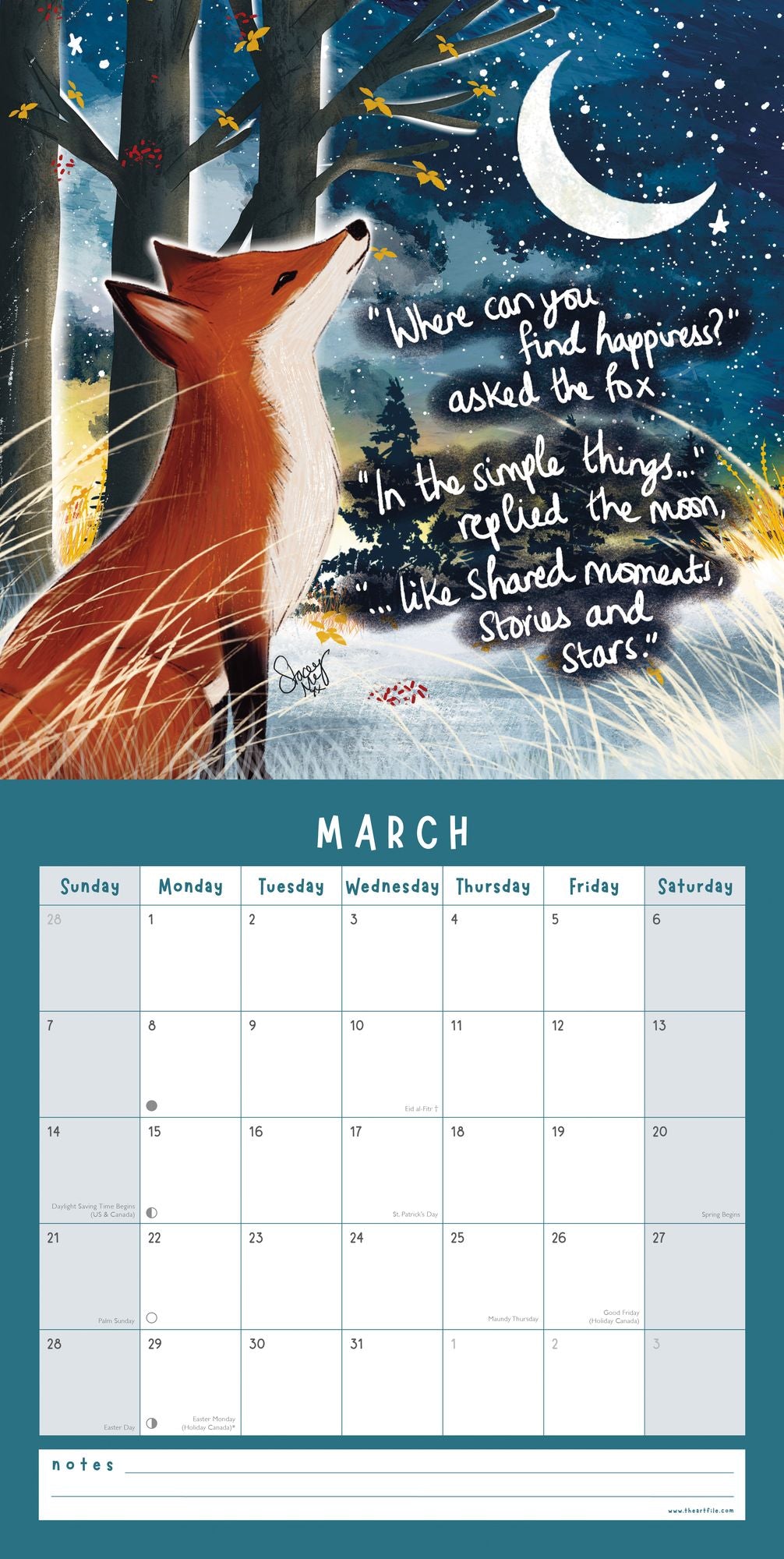 2027 Fox Under The Moon Wall Calendar - Image 3