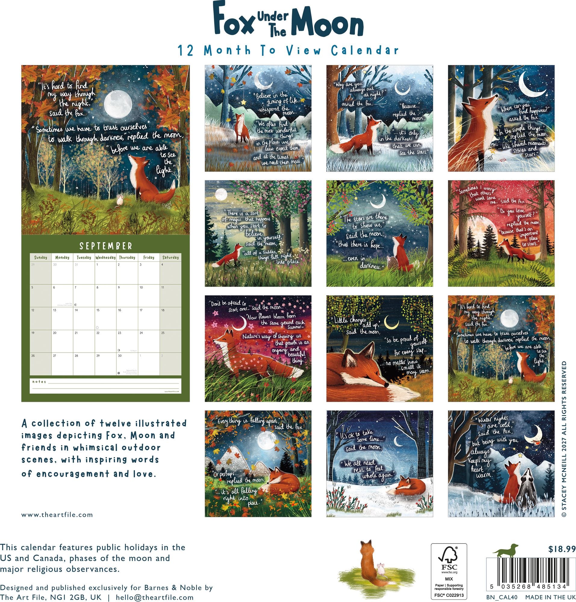 2027 Fox Under The Moon Wall Calendar - Image 5