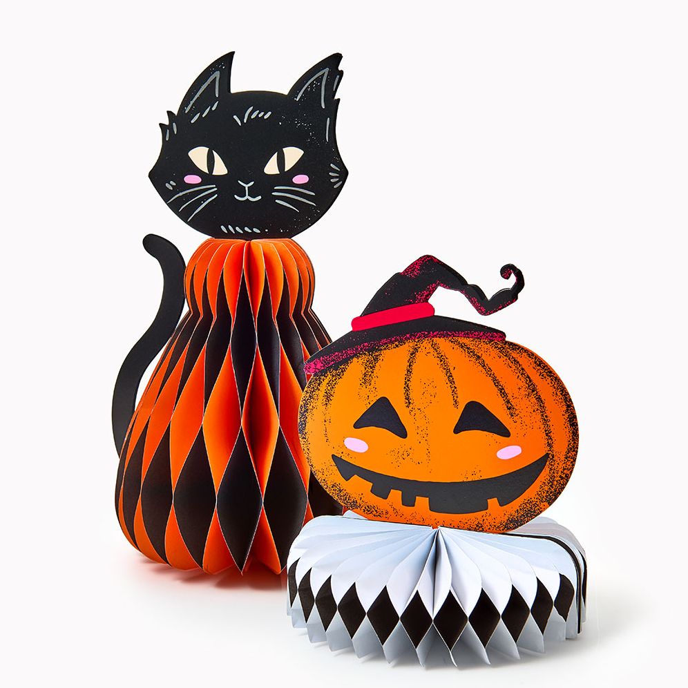 Cat and Pumpkin Honeycomb Table Decor - Image 2