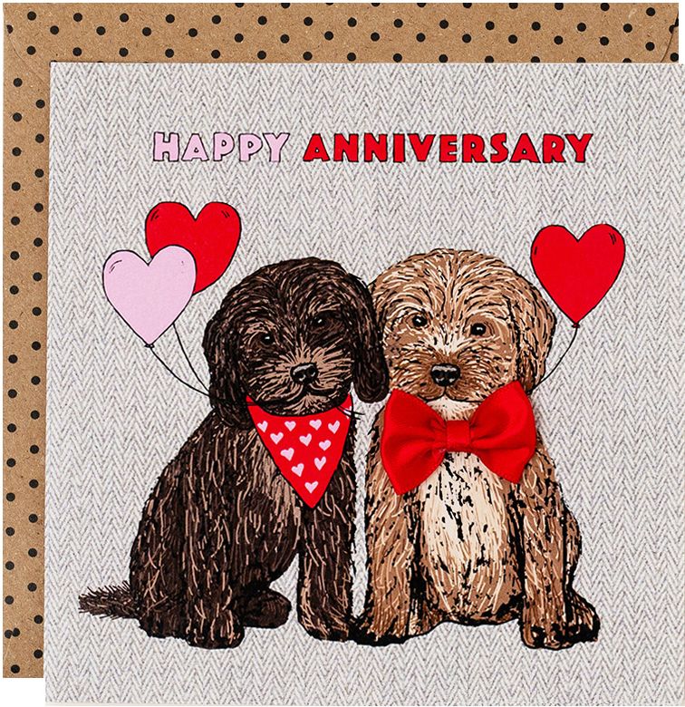 Dogs With Balloons Happy Anniversary Card