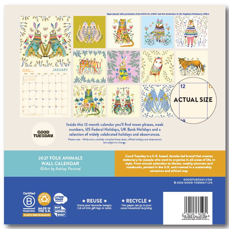 2027 Folk Animals Art Calendar - Image 6