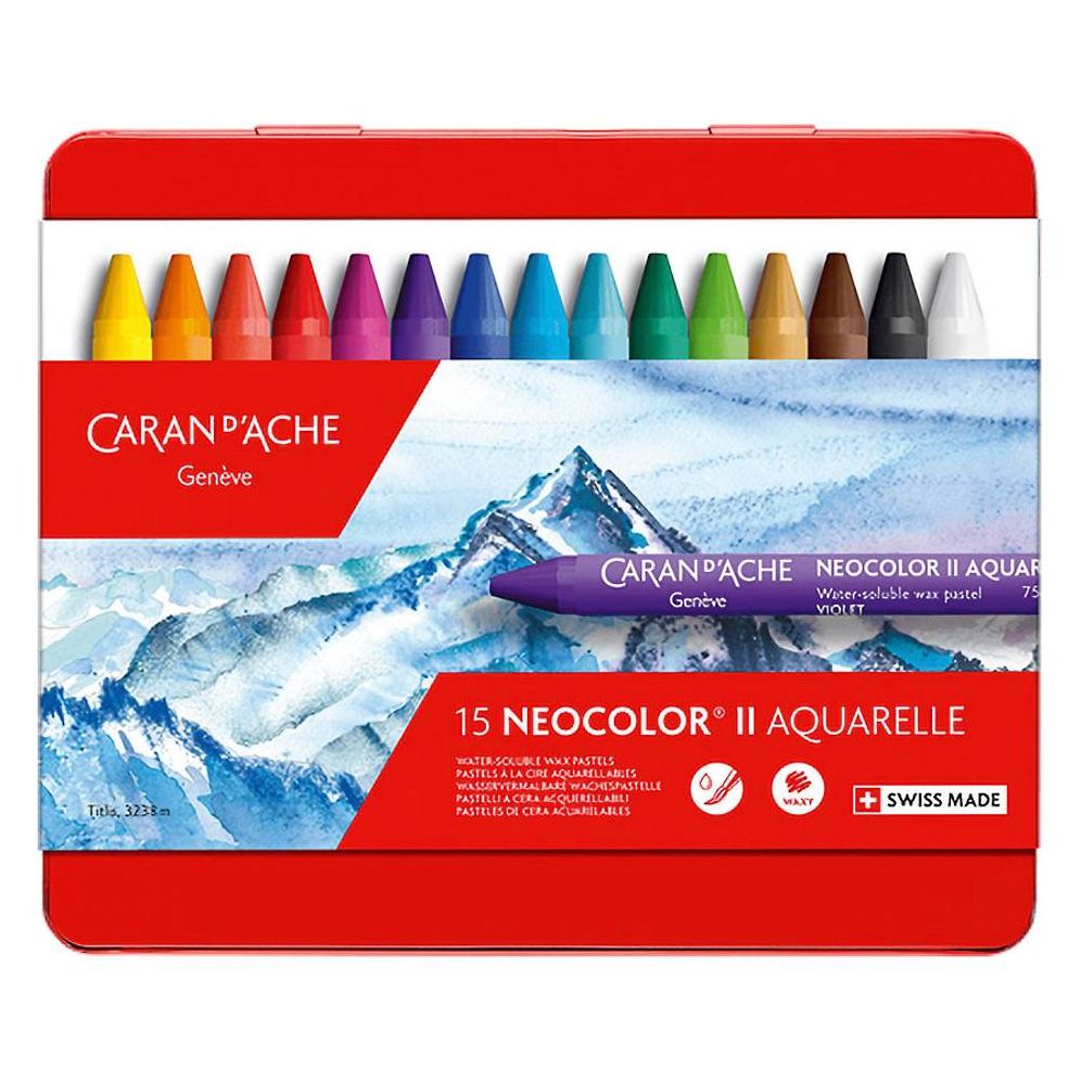 Neocolor II. Metal Box 15 Wax Pastels Assorted Colors