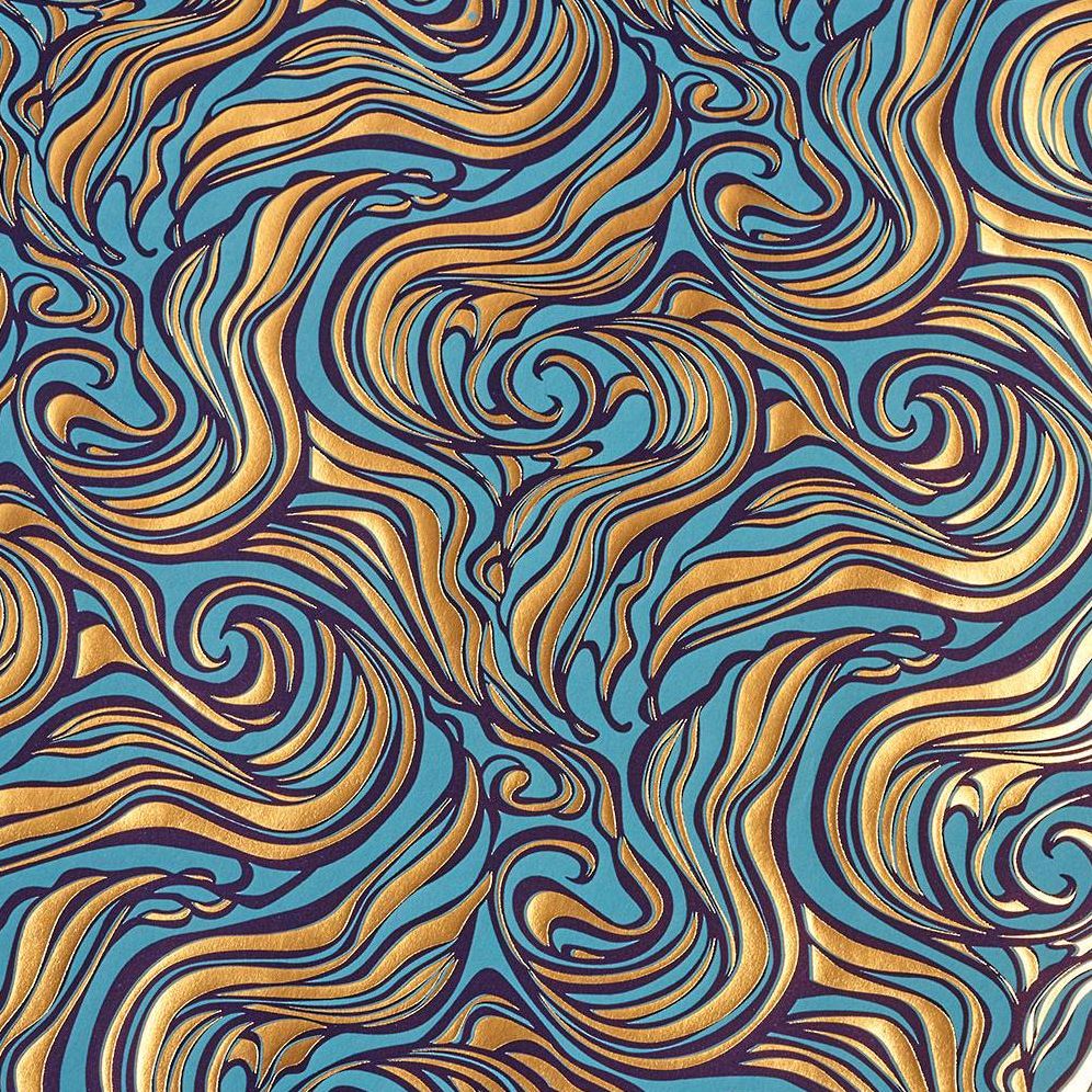 Gold Wavy Marble on Blue Fine Paper - Image 3