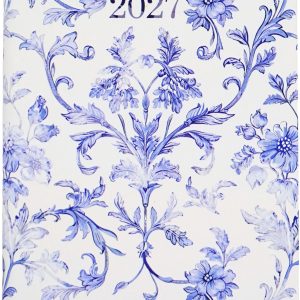 2027 Weekly Pocket Planner Blue Floral Design With Embossed Year