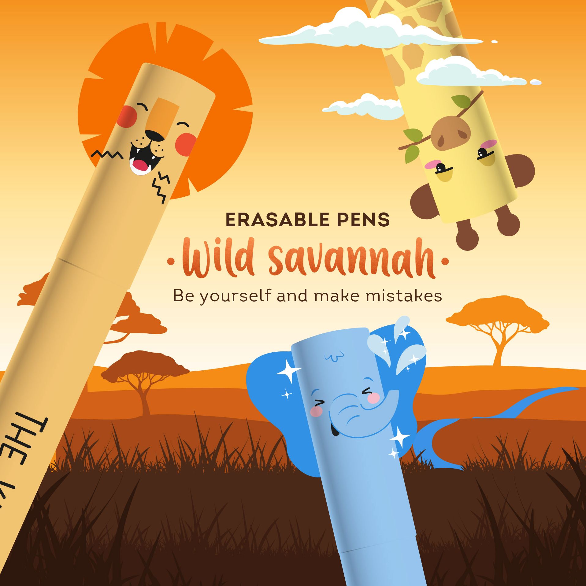 Legami Set Of 3 Erasable Gel Pens - Wild Savannah - Lion + Elephant + Giraffe - Image 4