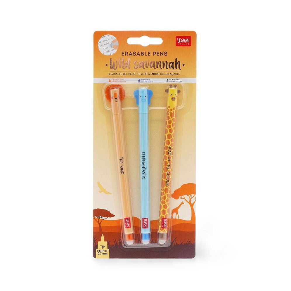 Legami Set Of 3 Erasable Gel Pens - Wild Savannah - Lion + Elephant + Giraffe - Image 9