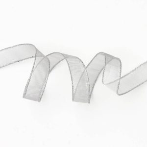 Silver Organdy Wired Ribbon 1 10 YD