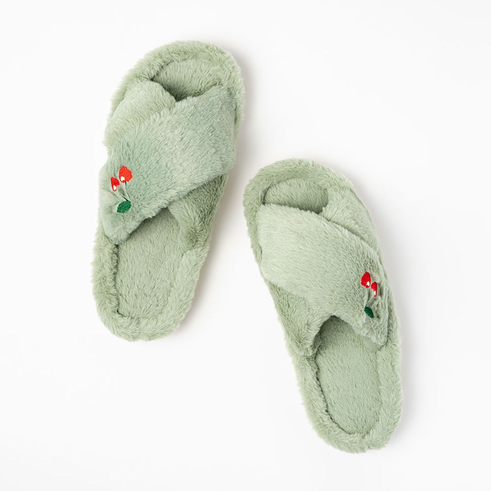 Furry Embroidered Slippers - Image 2
