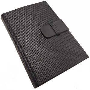 Black Woven Leather Snap Closure Journal