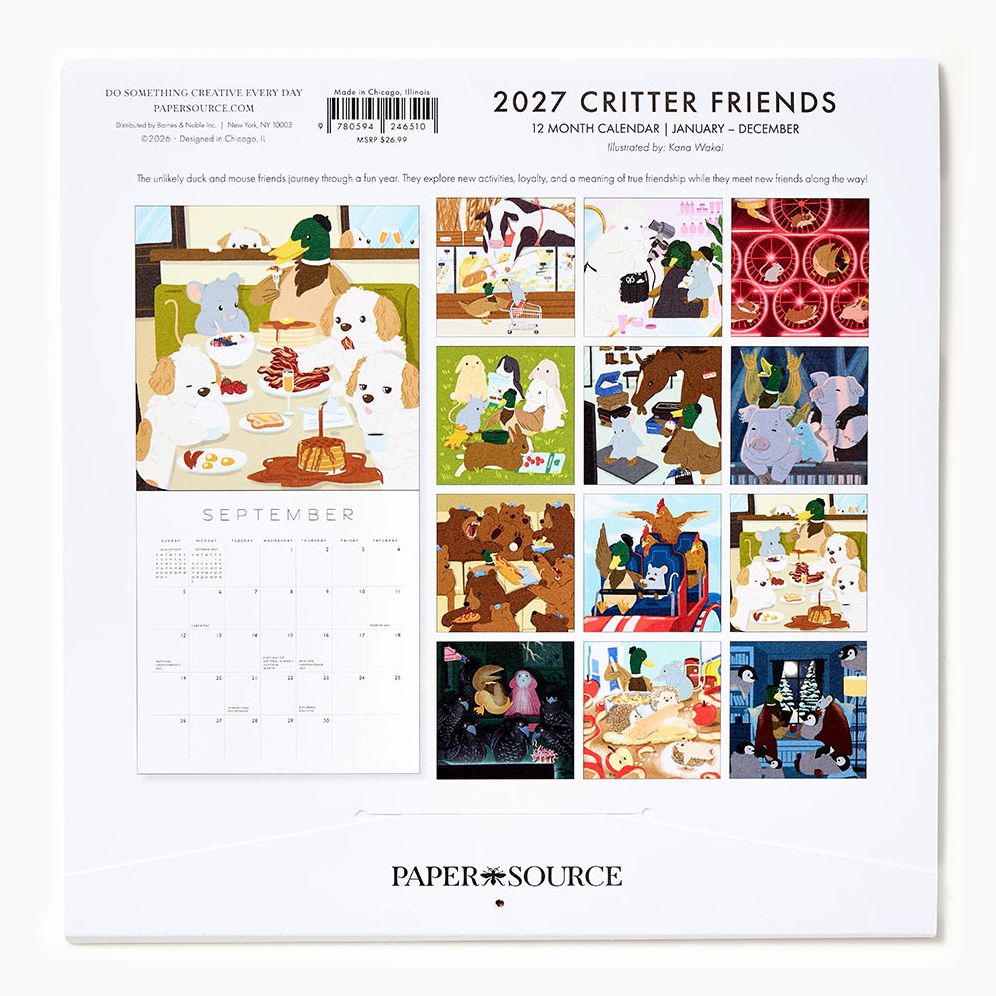 2027 Paper Source Critter Friends Wall Calendar - Image 2