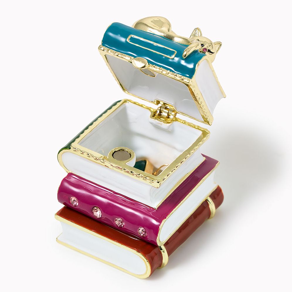 Cat & Books Enameled Lidded Trinket Box - Image 2