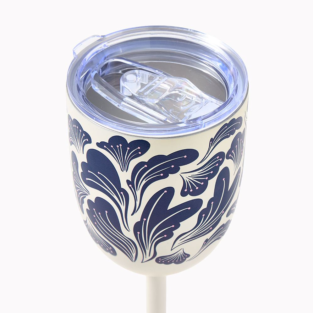 Pink Lidded Floral Wine Tumbler - Image 2
