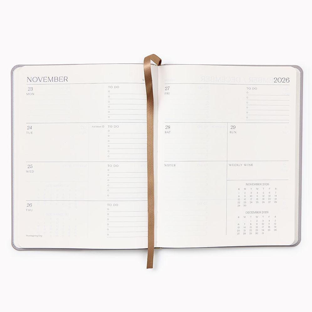 2026-2027 Paper Source Gray Lilac Leather 18-Month Weekly Desk Planner - Image 2