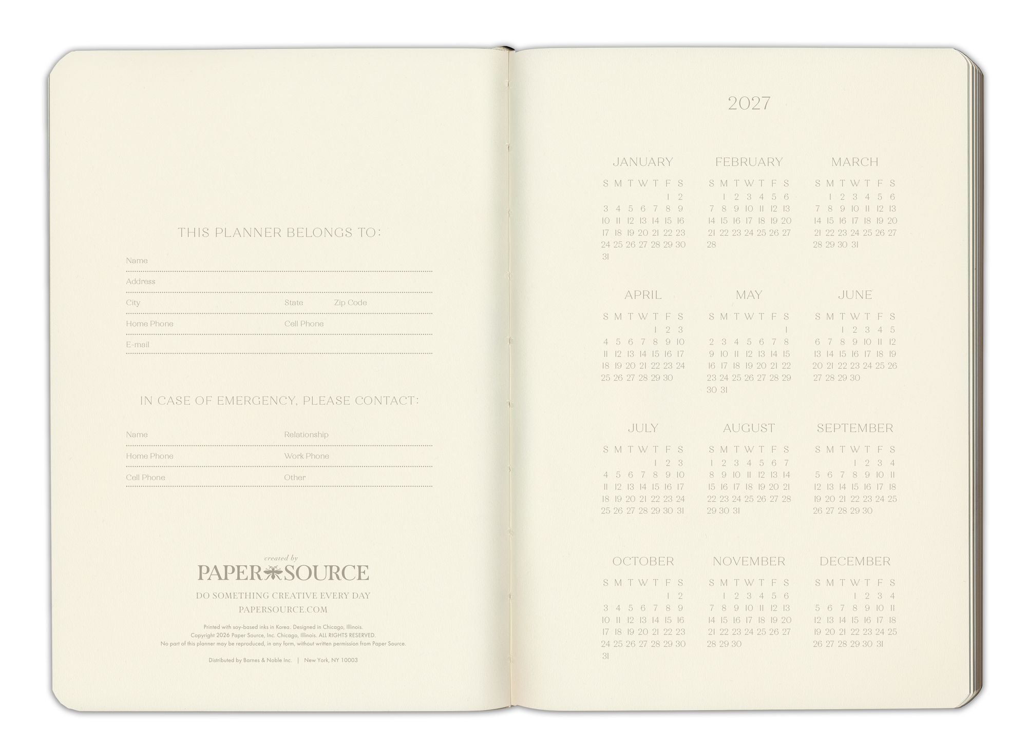 2027 Paper Source Dusty Mauve Monthly Pocket Planner - Image 4